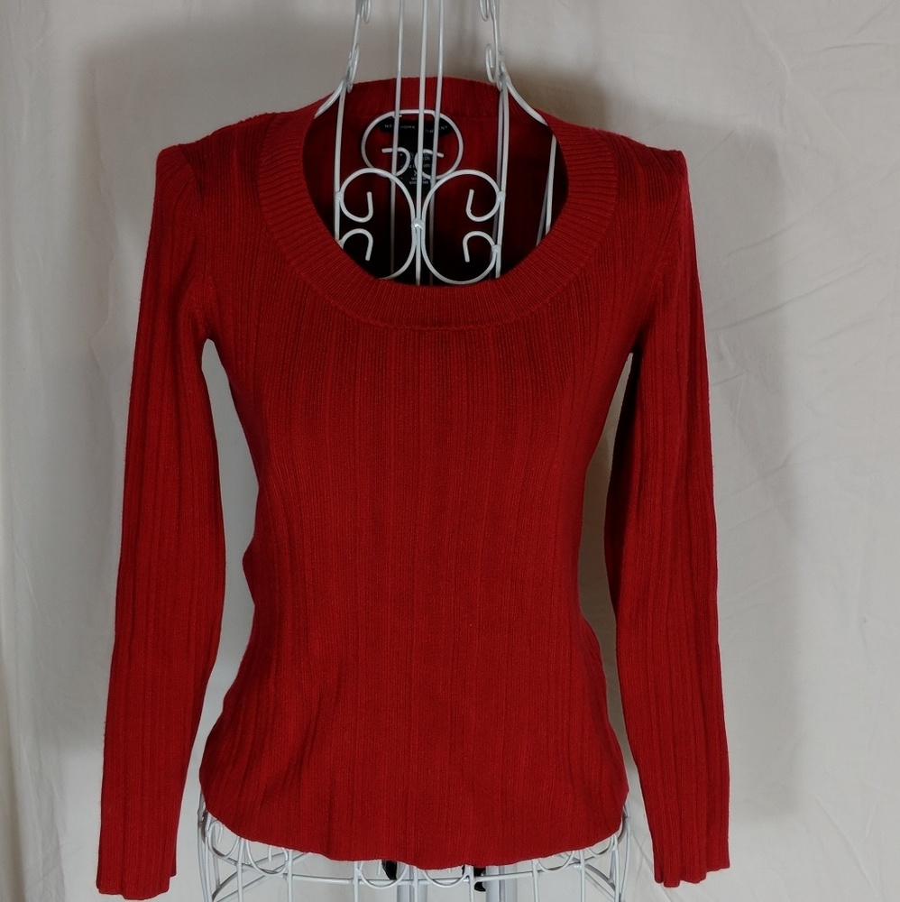Red Scoop Neck Sweater XS Ribbed